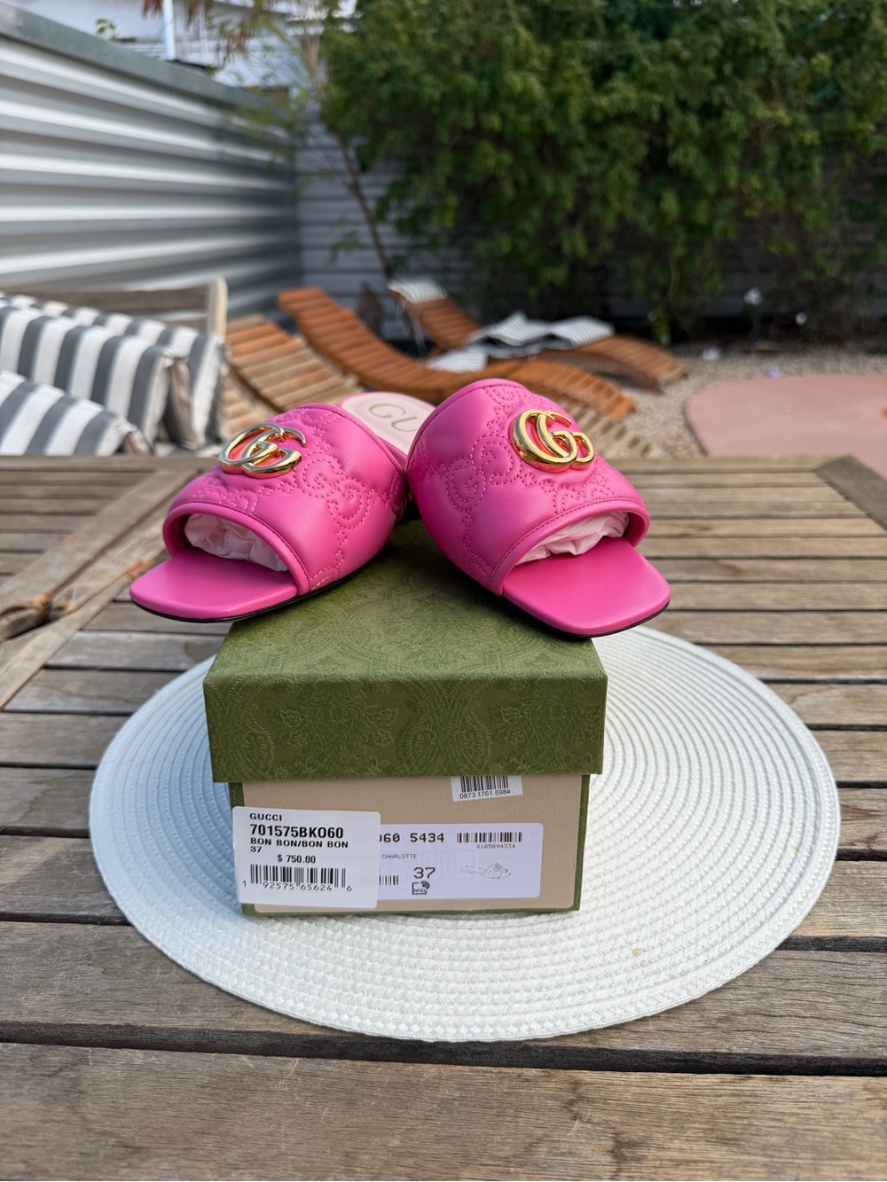 Gucci Kids Pink Quilted GG Slide Sandals with Gold Logo
